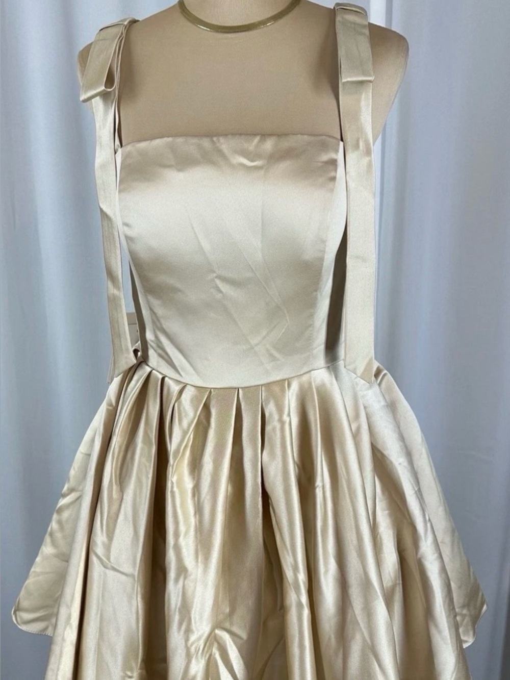 Satin Cream/Gold HOCO Prom party dress